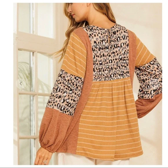 #26 Long Sleeves Color Block Boho Chic Floral Top - Picture 3 of 6